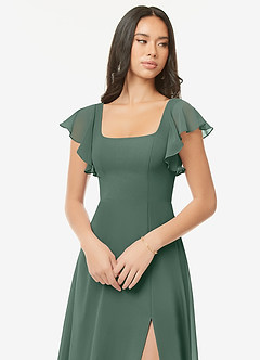 Azazie Bondi Bridesmaid Dresses Sea Moss A-Line Ruffled Chiffon Dress image6