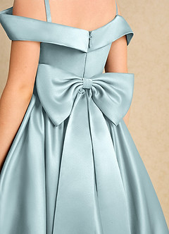 Azazie Favia Flower Girl Dresses Mist A-Line Off the Shoulder Matte Satin Dress image7