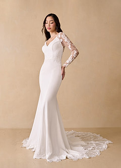Azazie Mistie Abiti da Sposa Abito Sirena in Crepe Elasticizzato con Scollo a V e Paillettes Bianco Diamante Moka image2