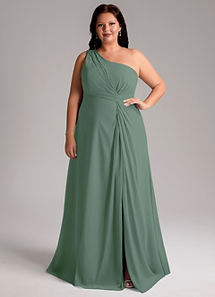 Azazie Brooke Jurken voor bruidsmeisjes Jurk van Chiffon met A-Lijn One-Shoulder Eucalyptus image8