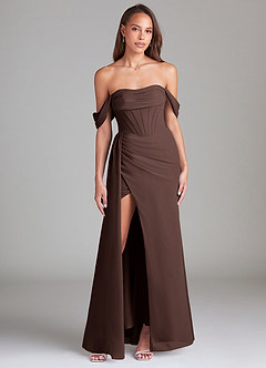 Azazie Amyra Bridesmaid Dresses Ganache Sheath Off the Shoulder Chiffon Convertible Dress image1