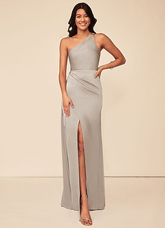 Azazie Maron Bridesmaid Dresses Frost A-Line One Shoulder Stretch Satin Dress image1
