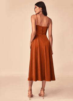 Azazie Dottie Brautjungfernkleider A-Linie Stretch-Satin Kleid Gebranntes Orange image2