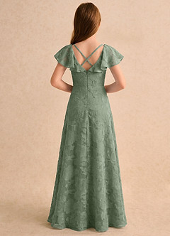 Azazie Narin Girls Formal Flower Girl Dresses Matcha A-Line with Sleeves Floral Burnout Dress image2