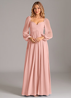 Azazie Bailee Bridesmaid Dresses Rosette A-Line Long Sleeve Chiffon Dress image6