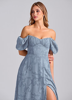 Azazie Mirian Bridesmaid Dresses Dusty Blue A-Line Sweetheart Neckline Floral Burnout Dress image2