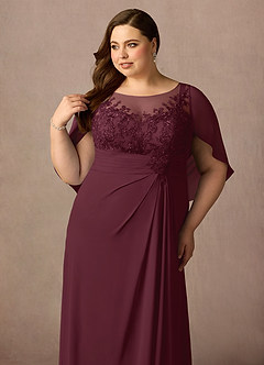 Azazie Hera vestidos de madre de la novia Vestido de Cabernet de Gasa de Corte En A con Capa de encaje image11