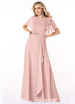 Azazie Aaliyah Robes de demoiselle d'honneur modestes Robe Trapèze Plissé à encolure dégagée Longueur ras du sol Mousseline de soie image1