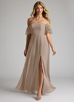 Azazie Sue Bridesmaid Dresses Taupe A-Line Off the Shoulder Chiffon Convertible Dress image1