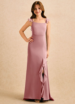 Azazie Novalie Girls Formal Flower Girl Dresses Dusty Rose Mermaid Bow Stretch Satin Dress image4