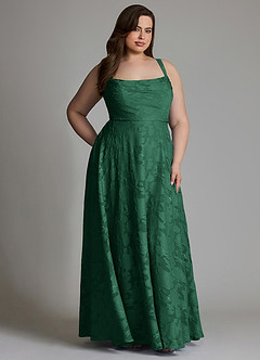 Azazie Shaude Bridesmaid Dresses Dark Green A-Line Pleated Floral Burnout Dress image13