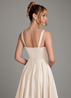 Azazie Azaria Bridesmaid Dresses White Alabaster A-Line Corset Stretch Satin Dress image2