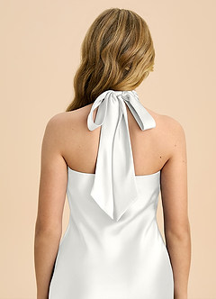 Azazie Chickie Junior Robe Fourreau en Satin extensible Plissée Blanc image6