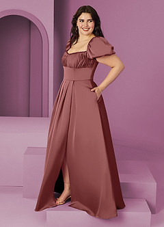 Barbie ♥ Azazie Bridesmaid Dresses Amethyst A-Line Ruched Stretch Satin Dress image9