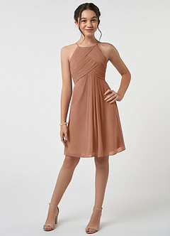 Azazie Ginny Junior A-Linie Plissee Chiffon Kleid Bronzer image1