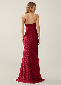 Jasminiah Burgundy Pearl-Embellished Lace/Chiffon Prom Dress image7