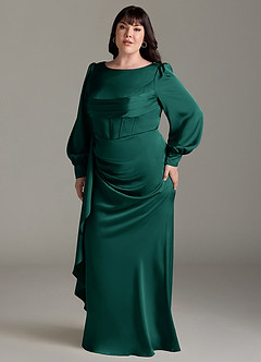 Azazie Raye Bridesmaid Dresses Emerald Mermaid Long Sleeve Stretch Satin Dress image10