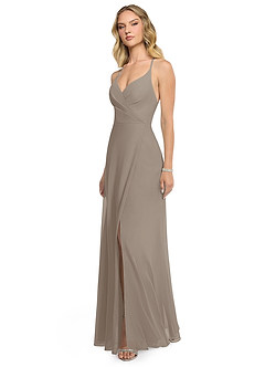 Azazie Davis Bridesmaid Dresses Taupe A-Line V-Neck Chiffon Dress image3