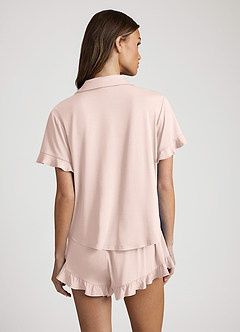 front Bamboo Fiber Ruffled Short Sleeve Pajama Set