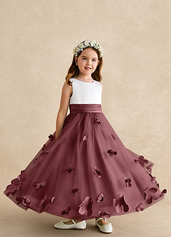 Azazie Vi vestidos de niña de las flores Vestido de Rosa Del Desierto de Tul de Corte En A con Sin mangas image8