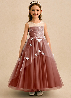 Azazie Mariposa Flower Girl Dresses Auburn Ball-Gown Lace Tulle Dress image3