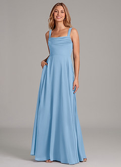 Azazie Shaude Bridesmaid Dresses Powder Blue A-Line Pleated Chiffon Dress image3