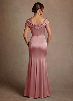 Azazie Aberdeen Vestidos para mãe da noiva Vestido Rosa Empoeirada de Cetim elástico de Bainha com Plissado image2