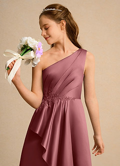 Azazie Taffy Junior Formal Jurken voor bloemenmeisjes A-Lijn Jurk van Mat Satijn Kant Amethist image6