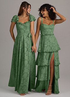 Azazie Romie Bridesmaid Dresses Eucalyptus A-Line Corset Floral Burnout Dress image7