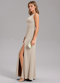 Azazie Phaedra Bridesmaid Dresses Frost A-Line One Shoulder Stretch Satin Dress image5