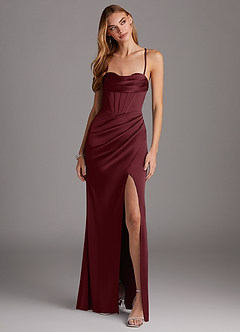 Azazie Brookelle Bridesmaid Dresses Cabernet Sheath Sweetheart Corset Stretch Satin Dress image4