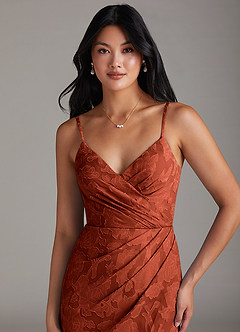 Azazie Maci Bridesmaid Dresses Auburn Sheath Pleated Floral Burnout Dress image5