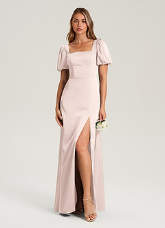 Azazie Fyona Bridesmaid Dresses Blushing Pink A-Line Pleated Stretch Satin Dress image4
