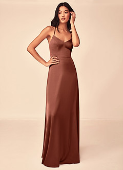 Azazie Mei Bridesmaid Dresses Clay A-Line V-Neck Stretch Satin Dress image5