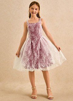 Azazie Cubbie Girls Formal Flower Girl Dresses Merlot A-Line Lace Dress image4