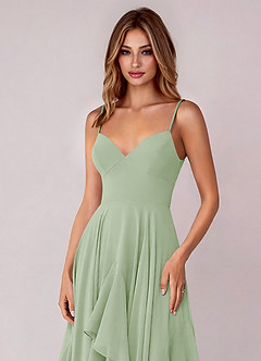 Azazie Zaina 신부 들러리 드레스 A라인 쉬폰 바닥 길이 드레스 image2