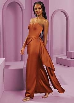 Barbie ♥ Azazie Bridesmaid Dresses Cinnamon Sheath Strapless Stretch Satin Convertible Dress image6