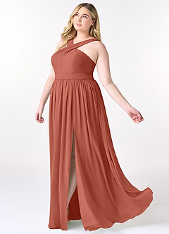 Azazie Elvira Bridesmaid Dresses Clay A-Line Pleated Chiffon Dress image9