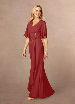 Azazie Carson Mother of the Bride Dresses Rust A-Line V-Neck Lace Chiffon Dress image2
