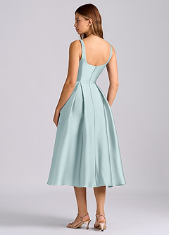 Azazie Amalie 신부 들러리 드레스 A라인 주름진 스트레치 새틴 티 길이 드레스 image5