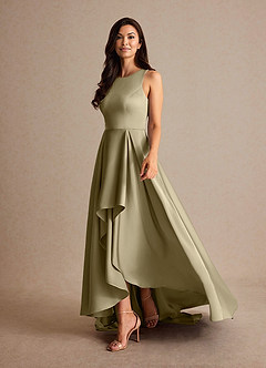 Azazie Niles Mother of the Bride Dresses Moss Green A-Line Trains Stretch Satin Dress image3