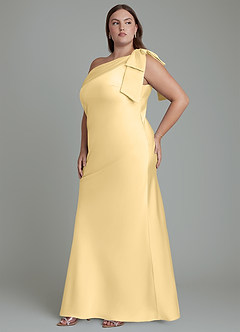 Azazie Yuanna Bridesmaid Dresses Butter Mermaid One Shoulder Stretch Satin Dress image12