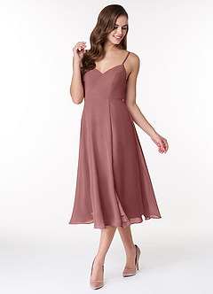 Azazie Clarissa Bridesmaid Dresses A-Line V-Neck Chiffon Tea-Length Dress image4