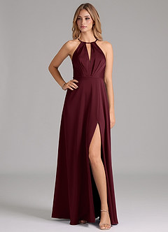 Azazie Evalleen Bridesmaid Dresses Cabernet A-Line Pleated Stretch Satin Dress image1