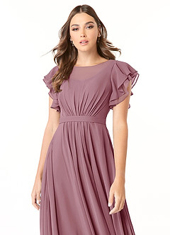 Azazie Daphne Modest Bridesmaid Dresses A-Line Ruffled Chiffon Floor-Length Dress image4