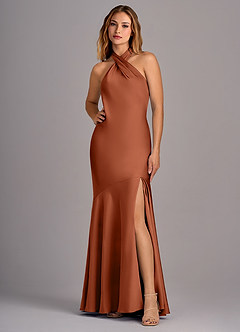 Azazie Lorena Robes de demoiselle d'honneur Robe Sirène en Satin extensible Plissée Rose De Cèdre image1