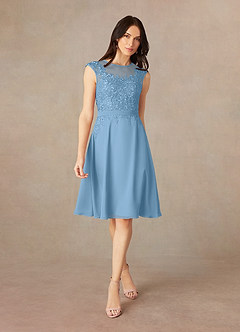Azazie Klaus Mother of the Bride Dresses Steel Blue A-Line Scoop Sequins Chiffon Dress image3