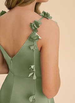 Azazie Gumdrop Junior Pistachio Empire Pleated Stretch Satin Dress image6