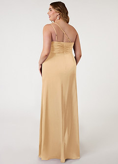 Azazie Eren Bridesmaid Dresses Gold Mermaid One Shoulder Stretch Satin Dress image7