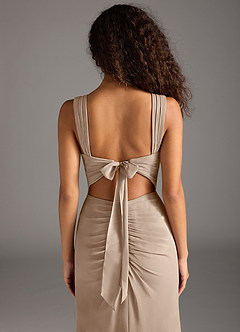 Azazie Jesaphine Bridesmaid Dresses Taupe Sheath Bow Chiffon Dress image6